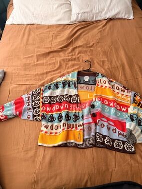 BDG Multicolor Patterned Cardigan - Yellow, Red, Blue, Brown